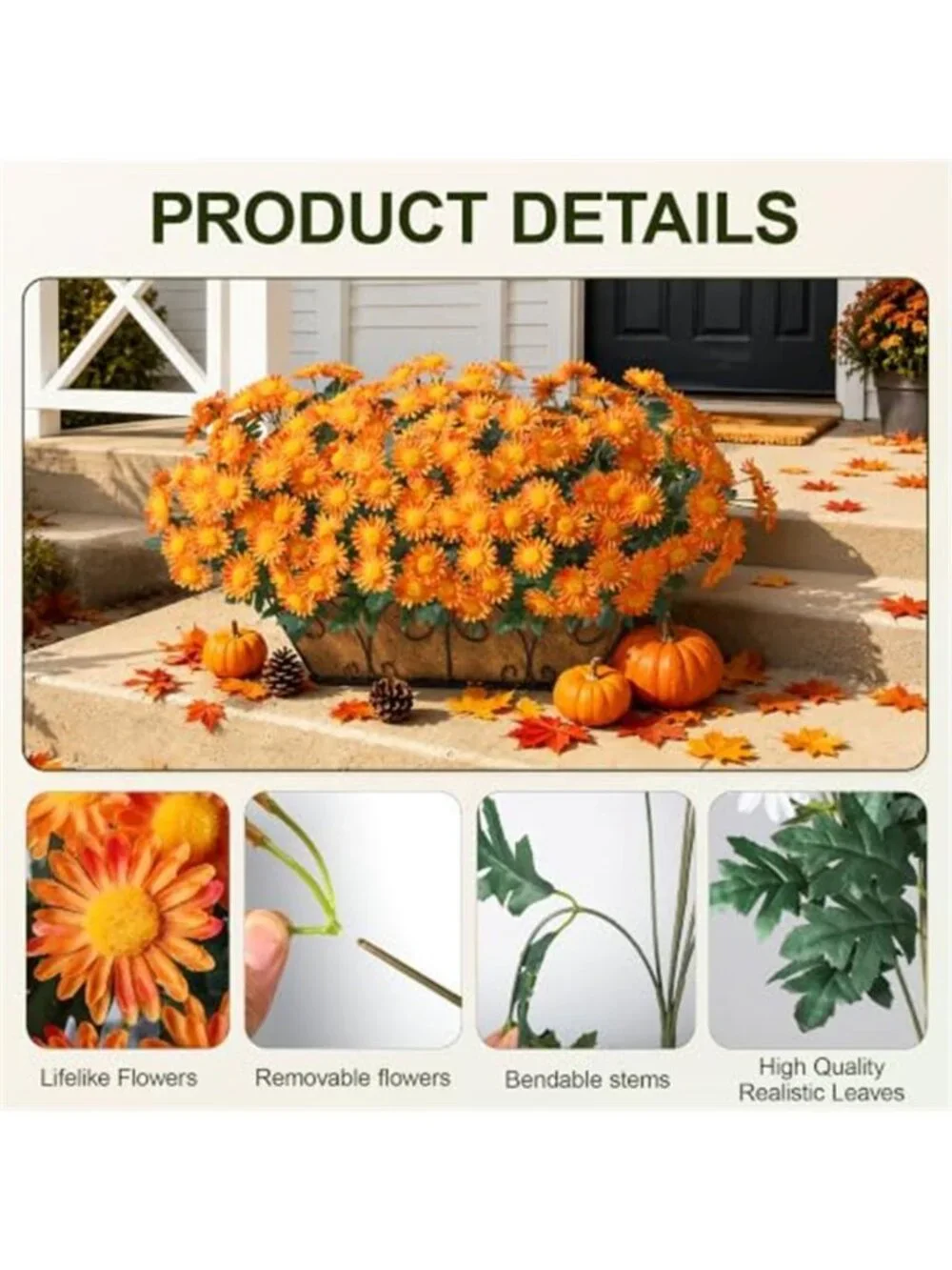 Artificial Fall Fake Mums Flowers Plants for Outdoor Decoration 6 PCS Faux